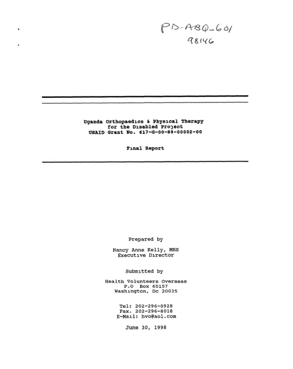 Uganda orthopaedics & physical therapy for the disabled project : USAID grant no. 617-G-00-89-00002-00 -- final report
