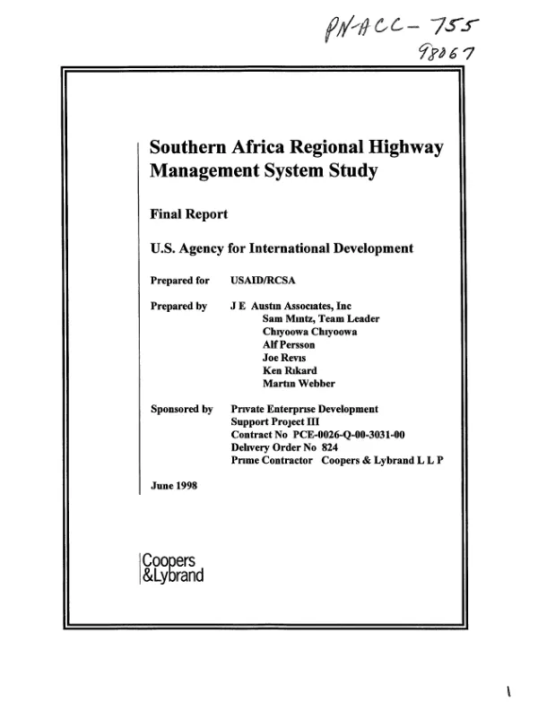Southern Africa regional highway management system study : final report
