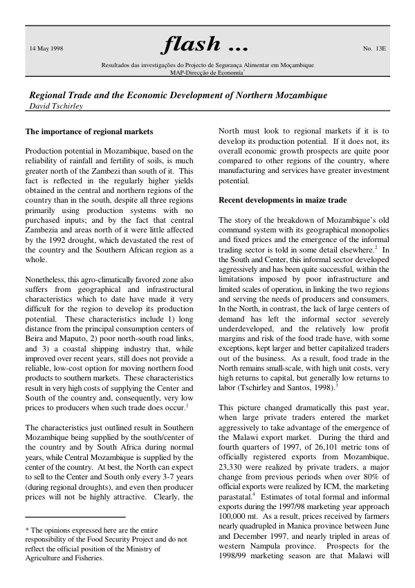 Regional trade and the economic development of Northern Mozambique