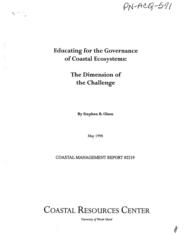 Educating for the governance of coastal ecosystems : the dimension of the challenge