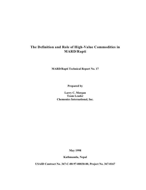 Definition and role of high-value commodities in MARD [market access for rural development]/Rapti