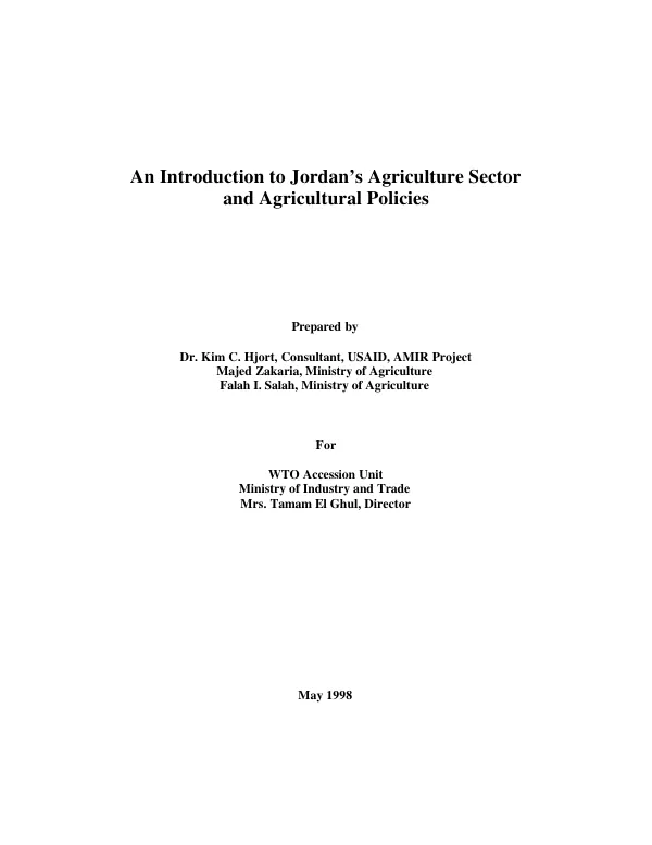 An introduction to Jordan"s agriculture sector and agricultural policies