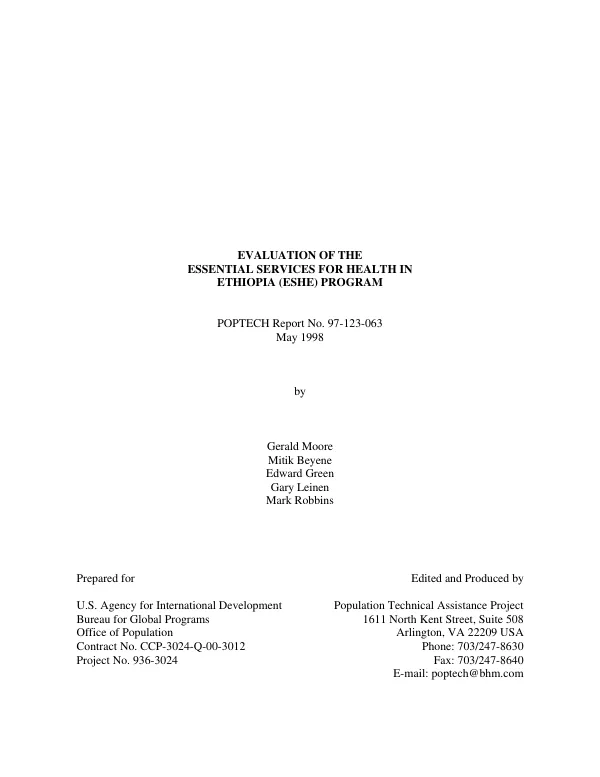 Evaluation of the essential services for health in Ethiopia (ESHE) program