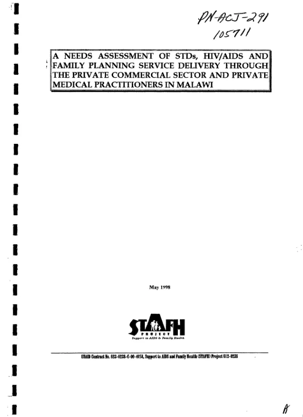 Needs assessment of STDs, HIV/AIDS and family planning service delivery through the private commercial sector and private medical practitioners in Malawi