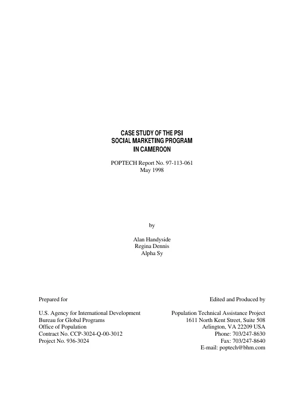Case study of the PSI [Population Services International] social marketing program in Cameroon