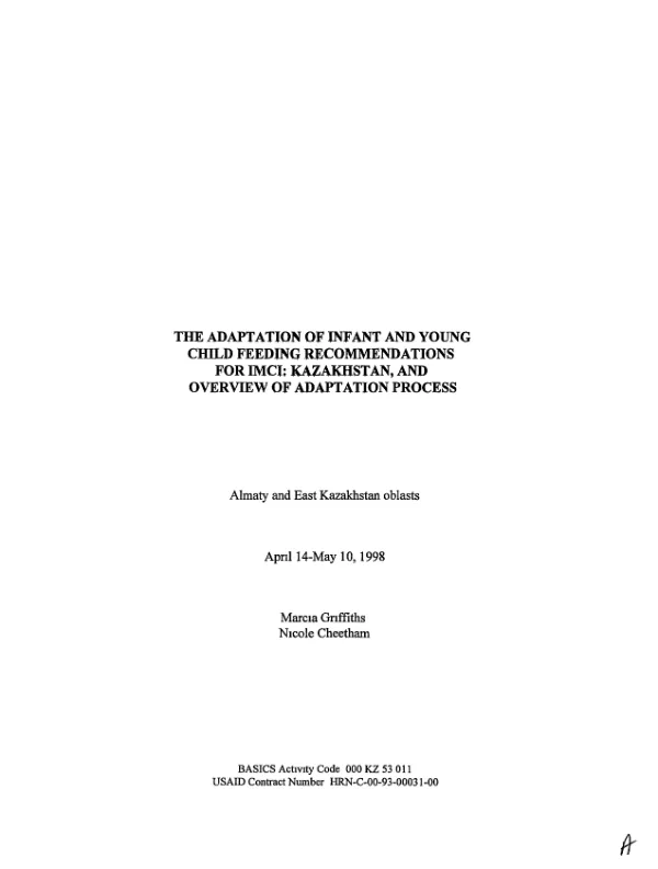 Adaptation of infant and young child feeding recommendations for IMCI [integrated management of childhood illness] : Kazakhstan, and overview of adaptation process