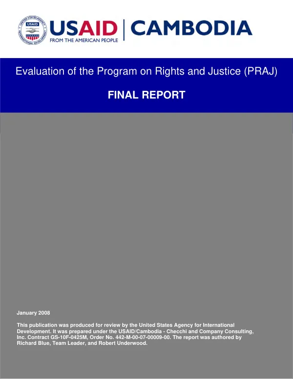 Evaluation of the program on rights and justice (PRAJ) : final report