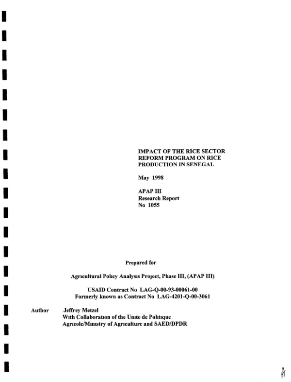 Impact of the rice sector reform program on rice production in Senegal