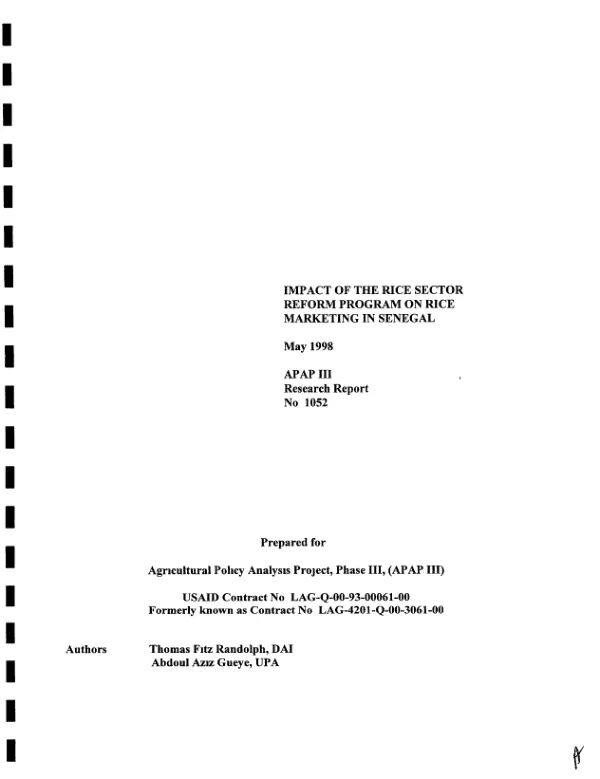 Impact of the rice sector reform program on rice marketing in Senegal