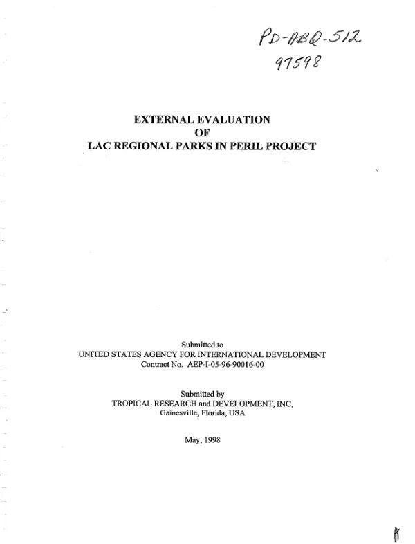 External evaluation of LAC regional parks in peril [PiP] project