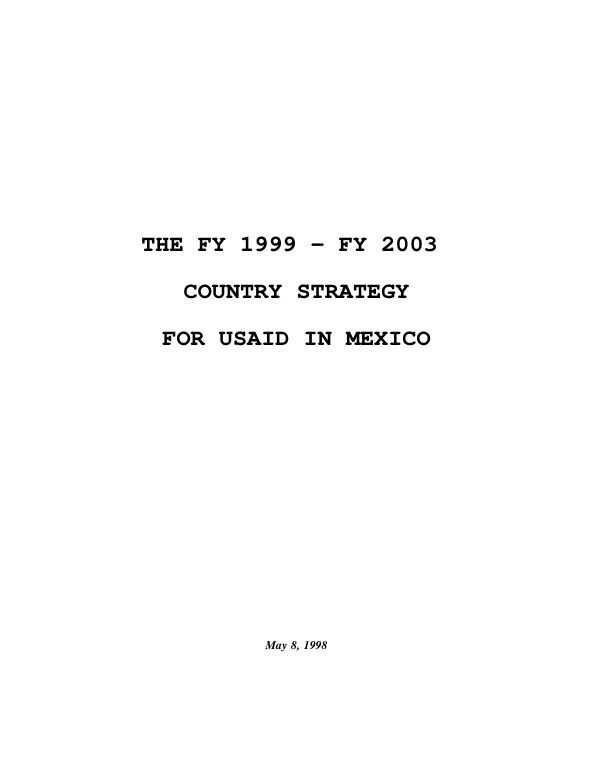 FY 1999-FY 2003 country strategy for USAID in Mexico