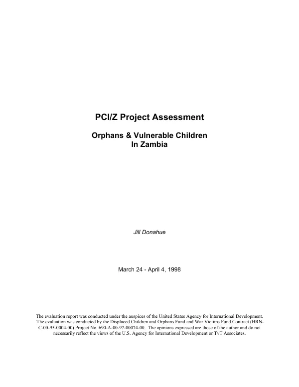 PCI/Z project assessment : orphans & vulnerable children in Zambia