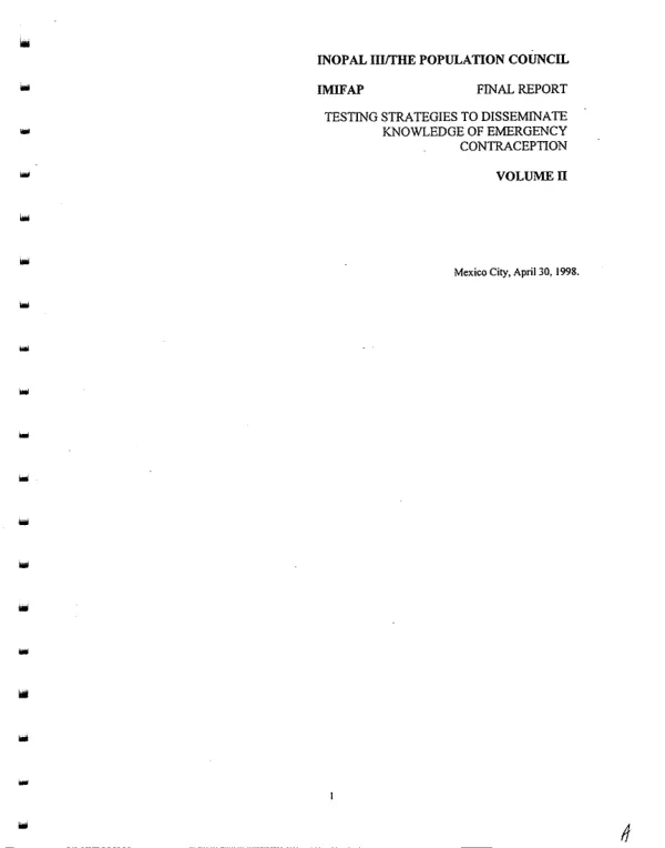 Final report : testing strategies to disseminate knowledge of emergency contraception -- volume II