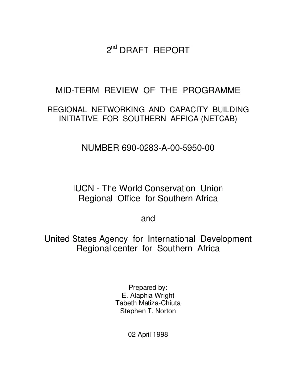 Mid-term review of the programme regional networking and capacity building initiative for Southern Africa (NETCAB) -- number 690-0283-A-00-5950-00