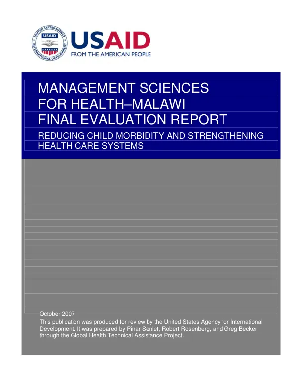 Management Sciences for Health-Malawi final evaluation report : reducing child morbidity and strengthening health care systems