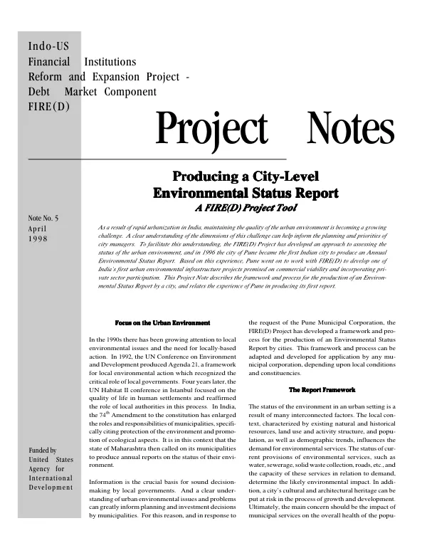 Producing a city-level environmental status report : a FIRE(D) project tool