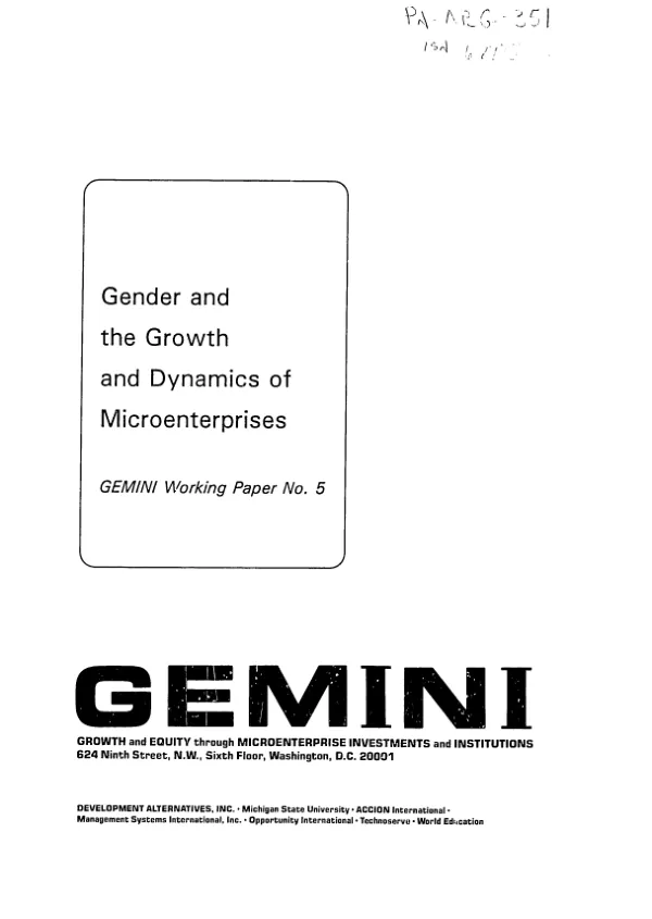 Gender and the growth and dynamics of microenterprises
