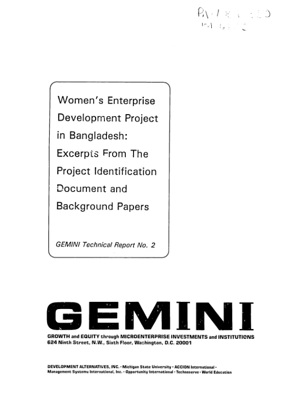 Women"s enterprise development project in Bangladesh : excerpts from the project identification document and background papers
