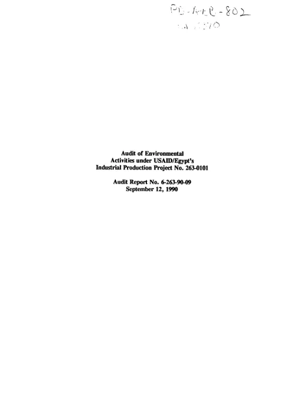 Audit of environmental activities under USAID/Egypt"s industrial production project no. 263-0101