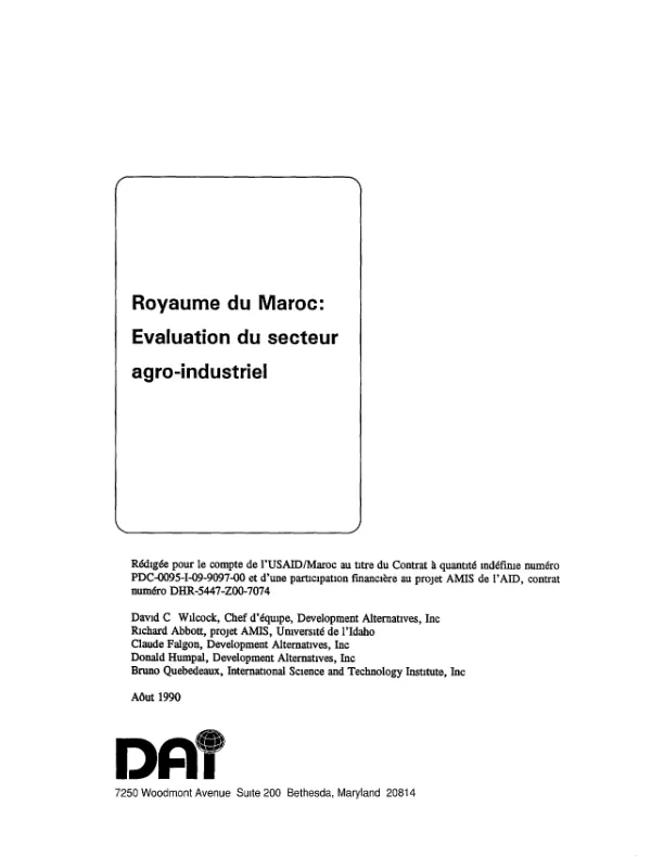 Royaume du Maroc : evaluation du secteur agro-industriel