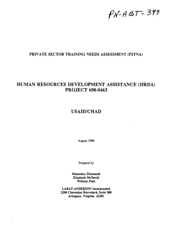 Private sector training needs assessment (PSTNA) : human resources development assistance (HRDA) project 698-0463
