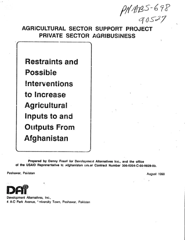 Restraints and possible interventions to increase agricultural inputs to and outputs from Afghanistan