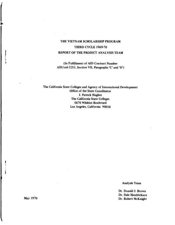 The Vietnam scholarship program third cycle 1969-70 : report of the project analysis team