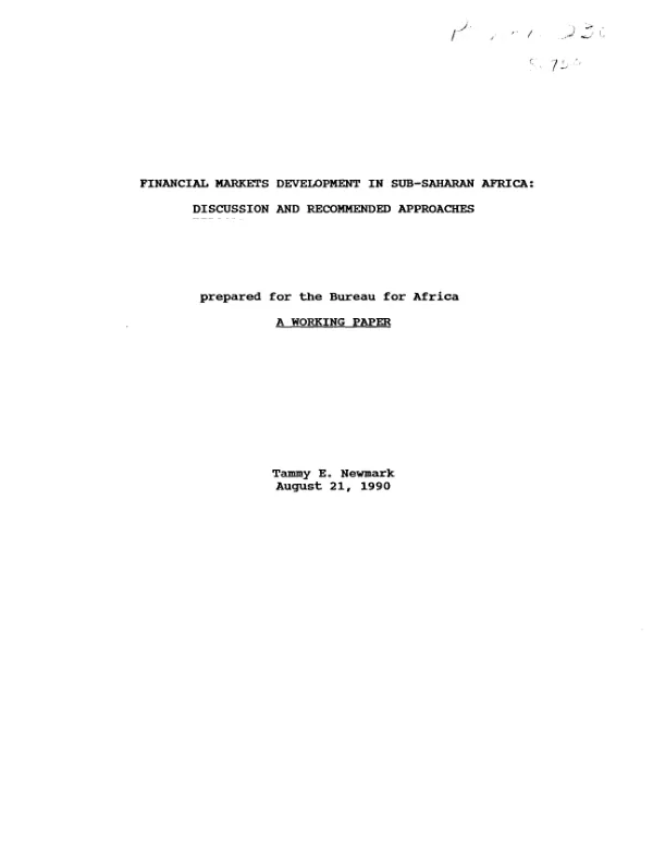 Financial markets development in sub-Saharan Africa : discussion and recommended approaches