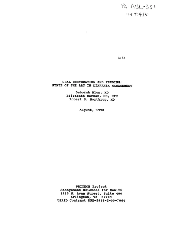 Oral rehydration and feeding : state of the art in diarrhea management