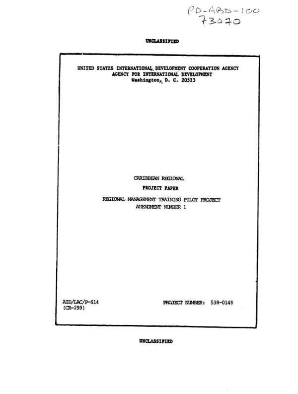 Regional management training pilot project : amendment no. 1