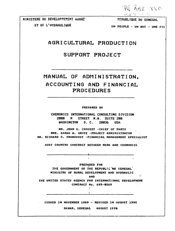 Agricultural production support project : manual of administration, accounting and financial procedures