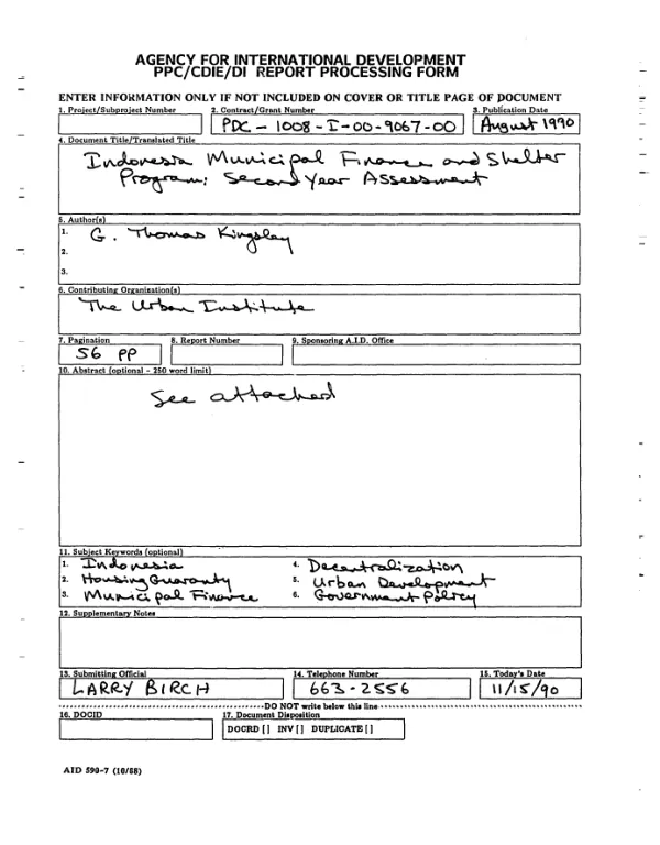 Indonesia municipal finance and shelter program : second year assessment
