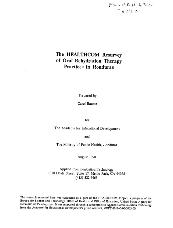 HEALTHCOM resurvey of oral rehydration therapy practices in Honduras