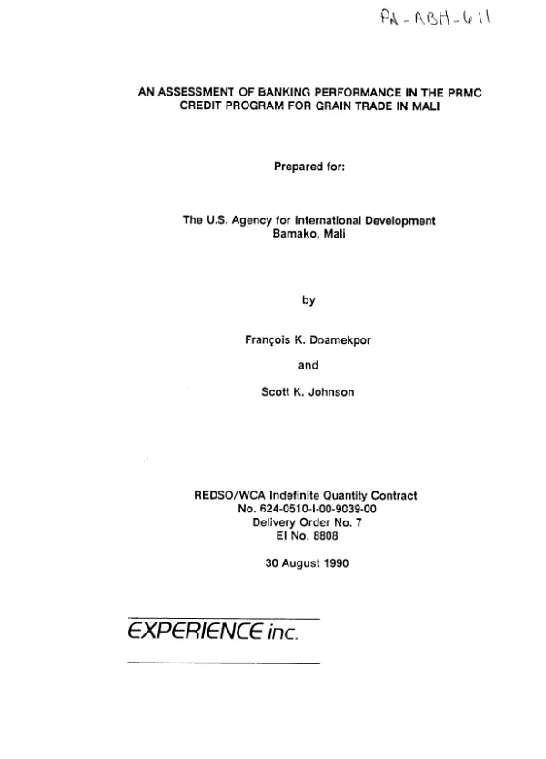 Assessment of banking performance in the PRMC credit program for grain trade in Mali