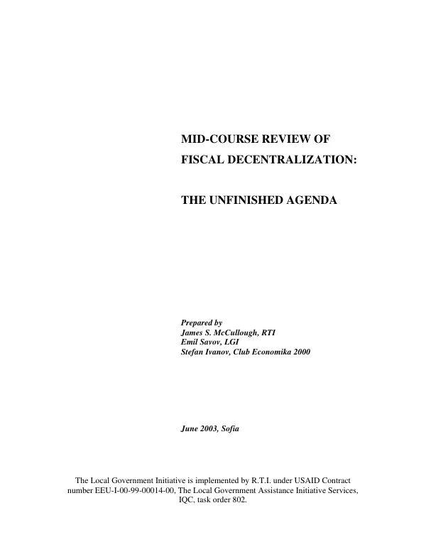 Mid-course review of fiscal decentralization : the unfinished agenda