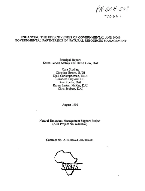 Enhancing the effectiveness of governmental and non-governmental partnership in natural resources management
