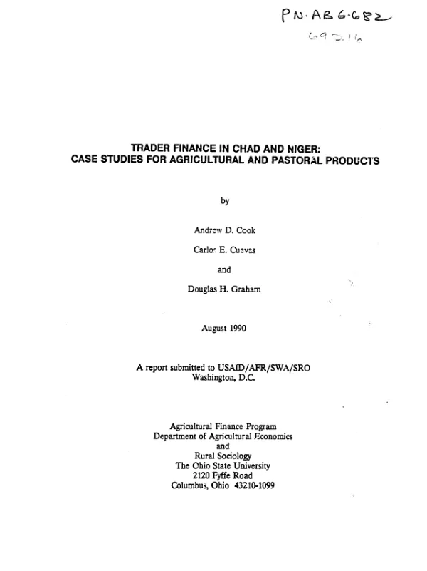 Trader finance in Chad and Niger : case studies for agricultural and pastoral products