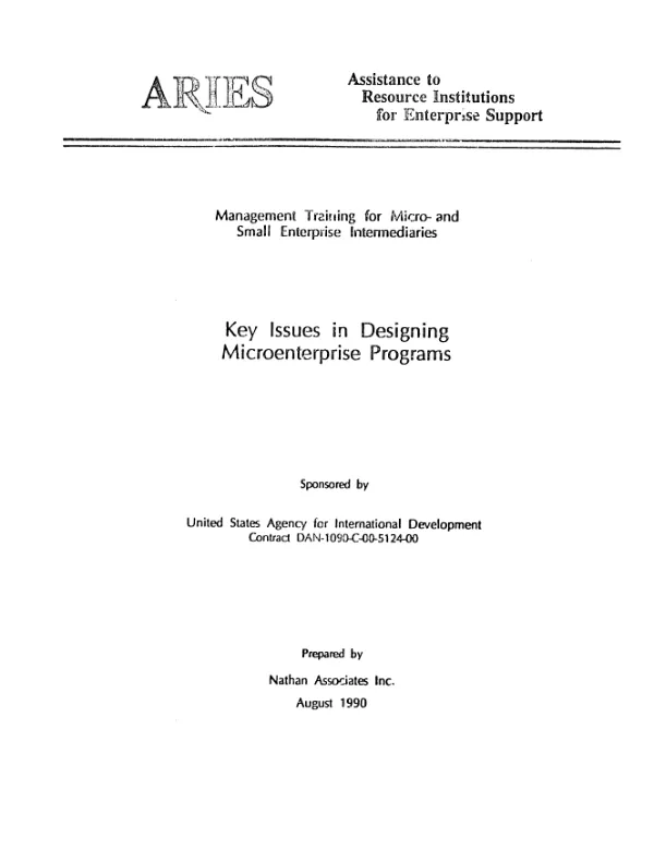 Management training for micro- and small enterprise intermediaries : key issues in designing microenterprise programs