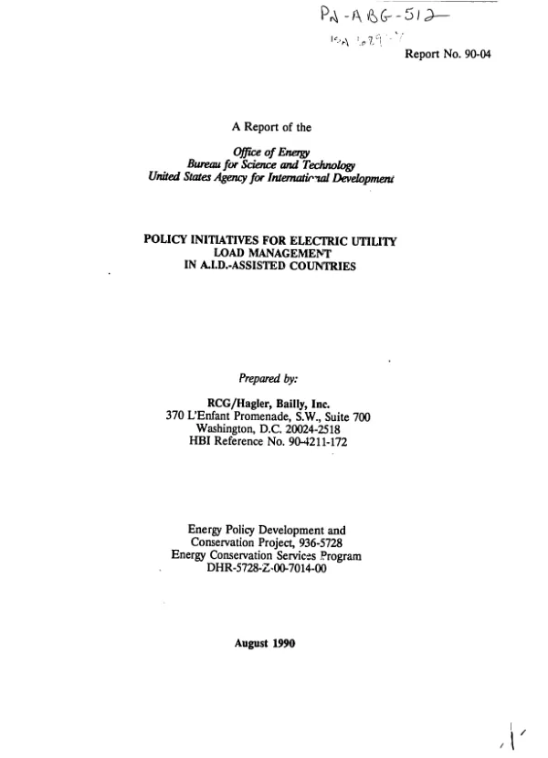 Policy initiatives for electric utility load management in AID-assisted countries