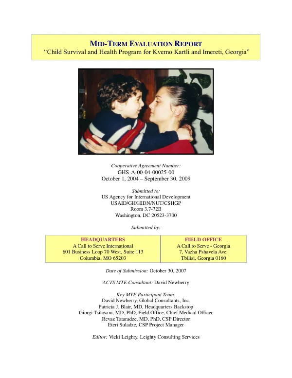 Mid-term evaluation report 'child survival and health program for Kvemo Kartli and Imereti, Georgia'