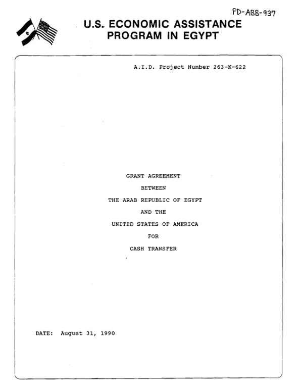 Grant agreement between the Arab Republic of Egypt and the United States of America for cash transfer
