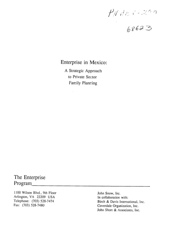 Enterprise in Mexico : a strategic approach to private sector family planning