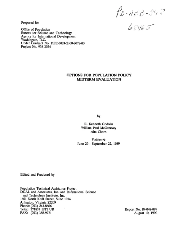 Options for population policy : midterm evaluation