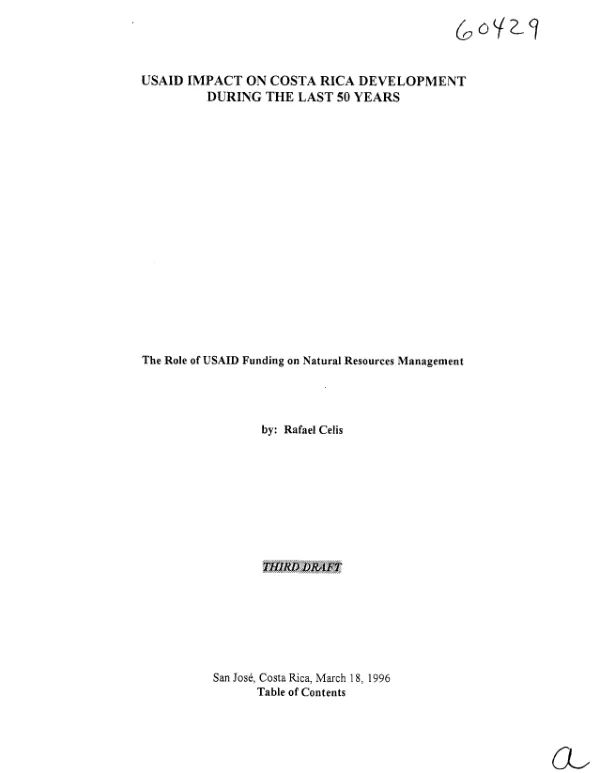 USAID impact on Costa Rica development during the last fifty years : the role of USAID funding on natural resources management