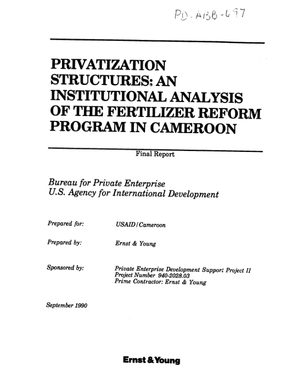 Privatization structures : an institutional analysis of the fertilizer sub-sector reform program in Cameroon