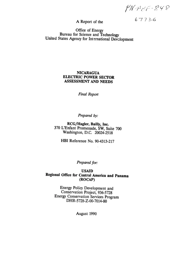 Nicaragua : electric power sector assessment and needs -- final report
