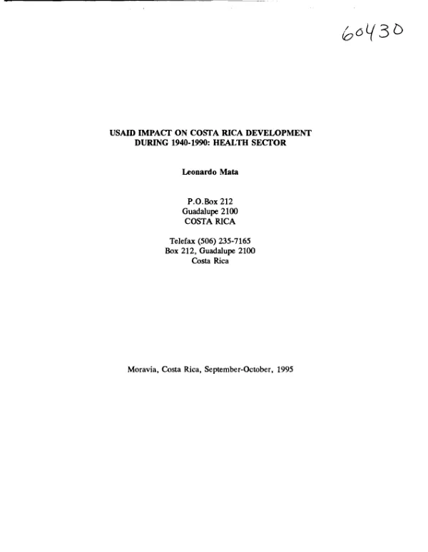 USAID impact on Costa Rica development during 1940-1990 : health sector
