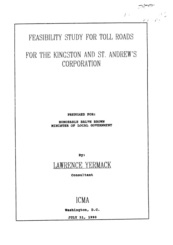 Feasibility study for toll roads for the Kingston and St. Andrew"s corporation