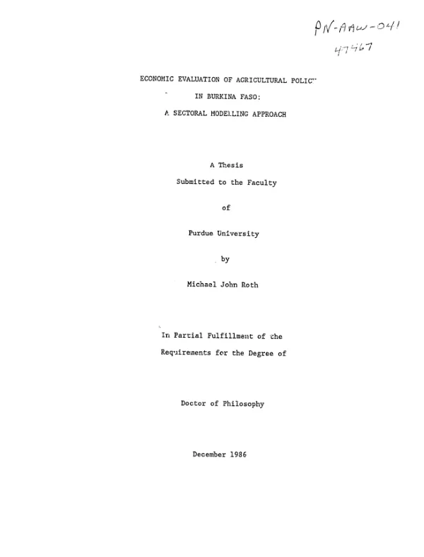 Economic evaluation of agricultural policy in Burkina Faso : a sectoral modelling approach