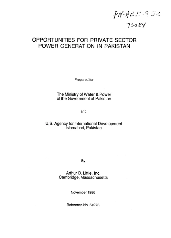 Opportunities for private sector power generation in Pakistan